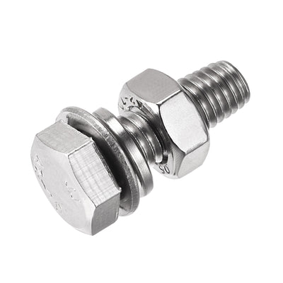 Harfington Hex Head Screws Bolts, Nuts, Flat & Lock Washers Kits, 304 Stainless Steel Fully Thread Hexagon Bolt 6 Set