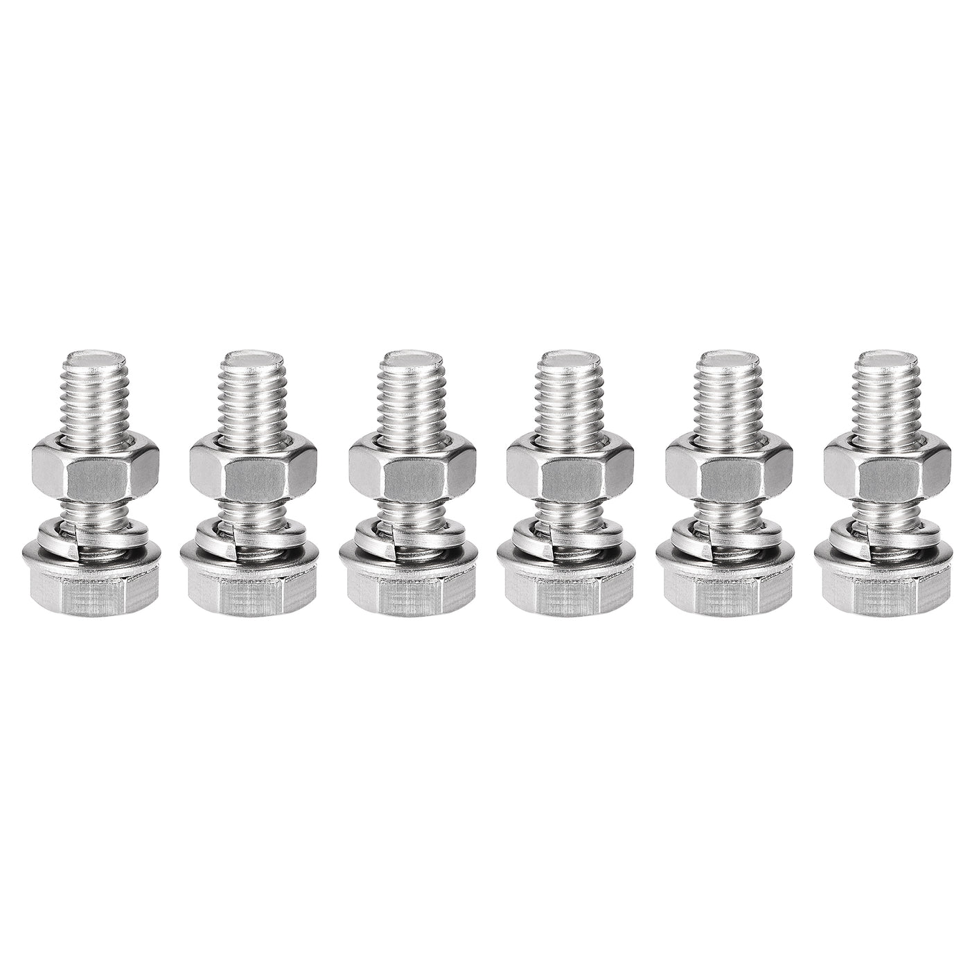 Harfington Hex Head Screws Bolts, Nuts, Flat & Lock Washers Kits, 304 Stainless Steel Fully Thread Hexagon Bolt 6 Set