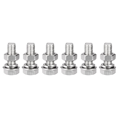 Harfington Hex Head Screws Bolts, Nuts, Flat & Lock Washers Kits, 304 Stainless Steel Fully Thread Hexagon Bolt 6 Set