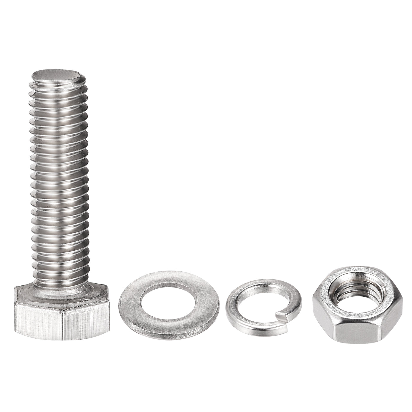 Harfington Hex Head Screws Bolts, Nuts, Flat & Lock Washers Kits, 304 Stainless Steel Fully Thread Hexagon Bolts 4 Set