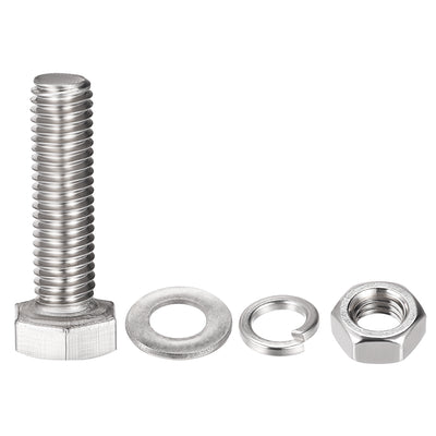 Harfington Hex Head Screws Bolts, Nuts, Flat & Lock Washers Kits, 304 Stainless Steel Fully Thread Hexagon Bolts 4 Set