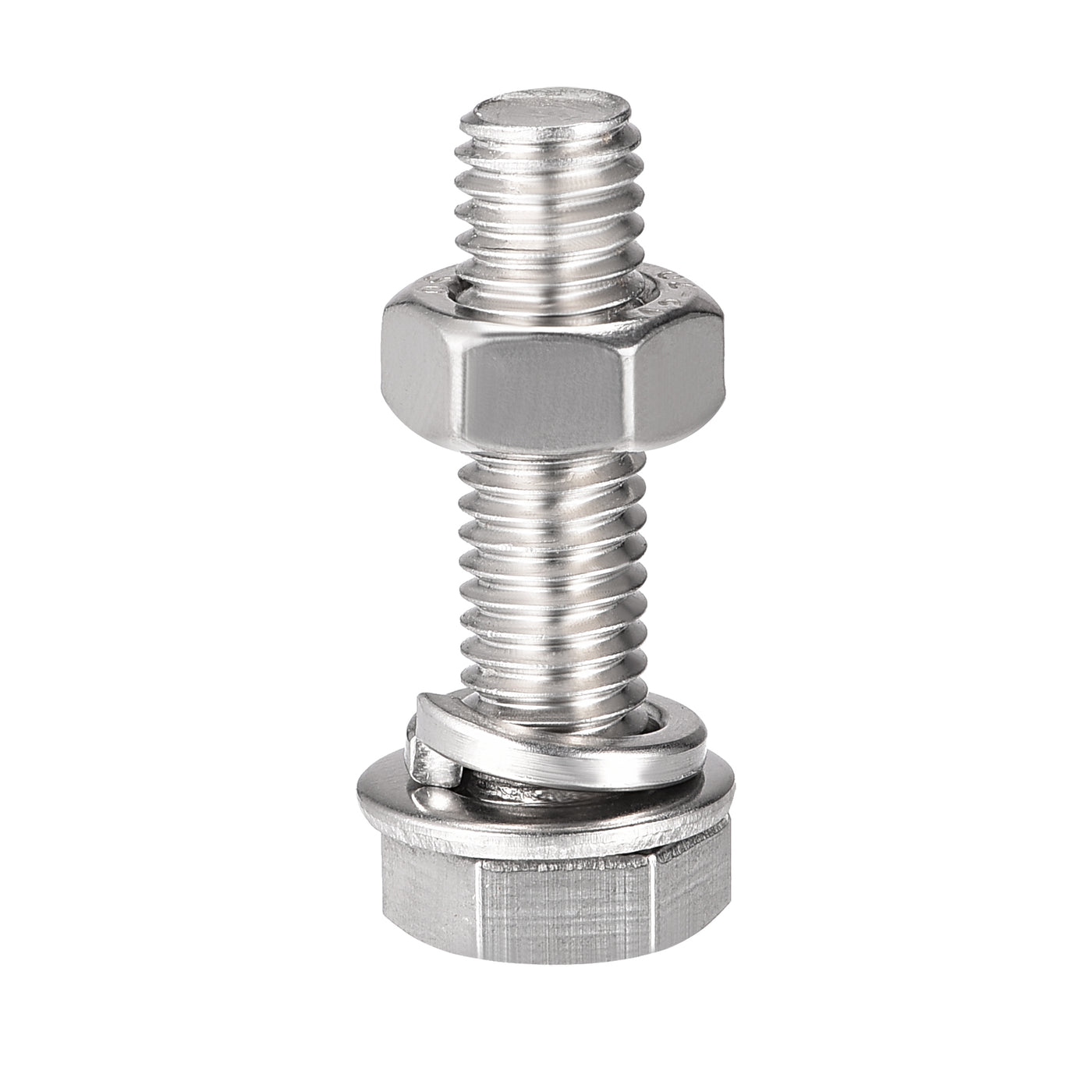 Harfington Hex Head Screws Bolts, Nuts, Flat & Lock Washers Kits, 304 Stainless Steel Fully Thread Hexagon Bolts 4 Set