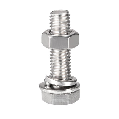 Harfington Hex Head Screws Bolts, Nuts, Flat & Lock Washers Kits, 304 Stainless Steel Fully Thread Hexagon Bolts 4 Set