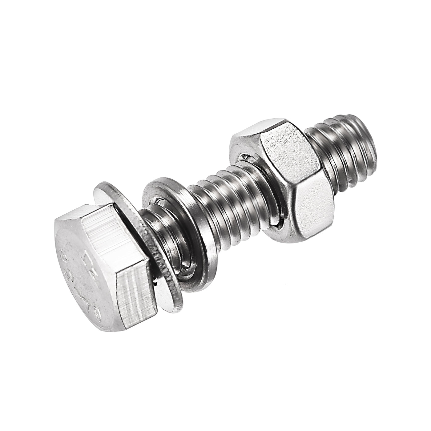 Harfington Hex Head Screws Bolts, Nuts, Flat & Lock Washers Kits, 304 Stainless Steel Fully Thread Hexagon Bolts 4 Set