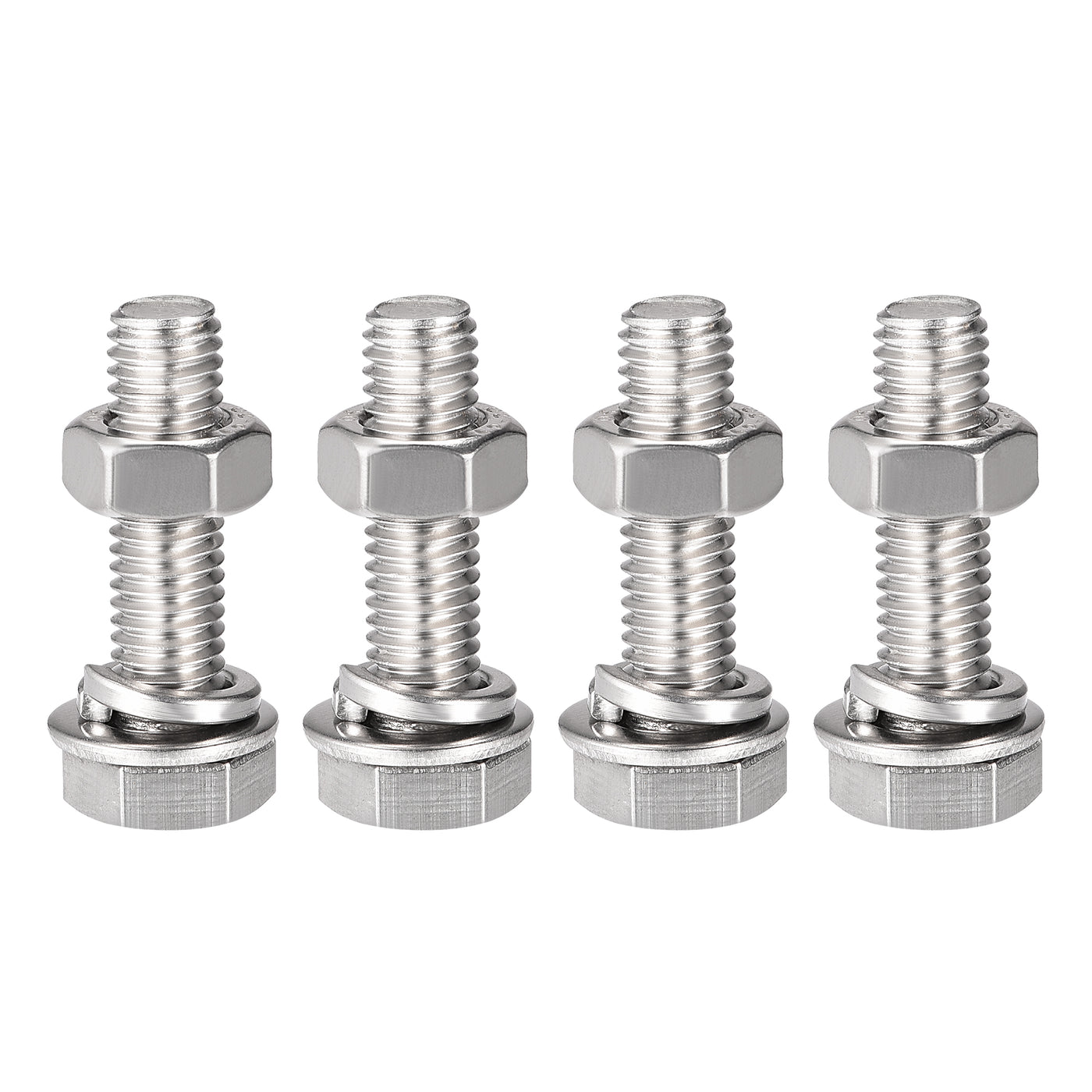 Harfington Hex Head Screws Bolts, Nuts, Flat & Lock Washers Kits, 304 Stainless Steel Fully Thread Hexagon Bolts 4 Set