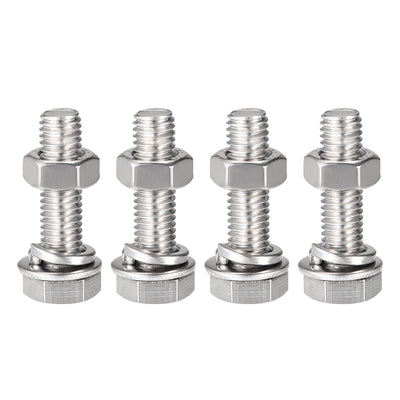 Harfington Hex Head Screws Bolts, Nuts, Flat & Lock Washers Kits, 304 Stainless Steel Fully Thread Hexagon Bolts 4 Set