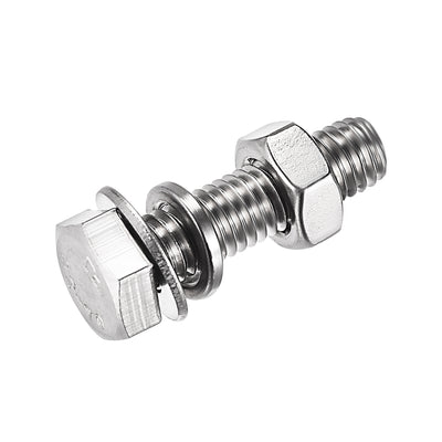 Harfington Hex Head Screws Bolts, Nuts, Flat & Lock Washers Kits, 304 Stainless Steel Fully Thread Hexagon Bolt 6 Set