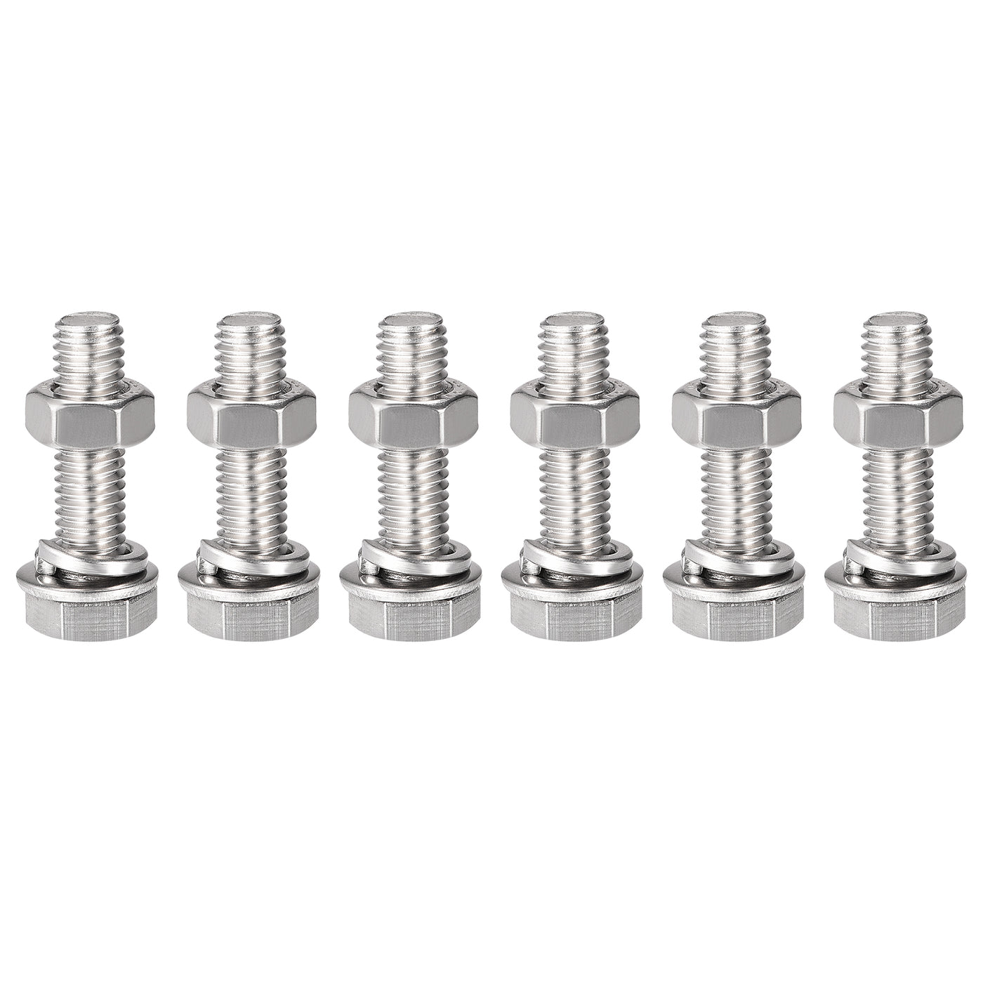 Harfington Hex Head Screws Bolts, Nuts, Flat & Lock Washers Kits, 304 Stainless Steel Fully Thread Hexagon Bolt 6 Set