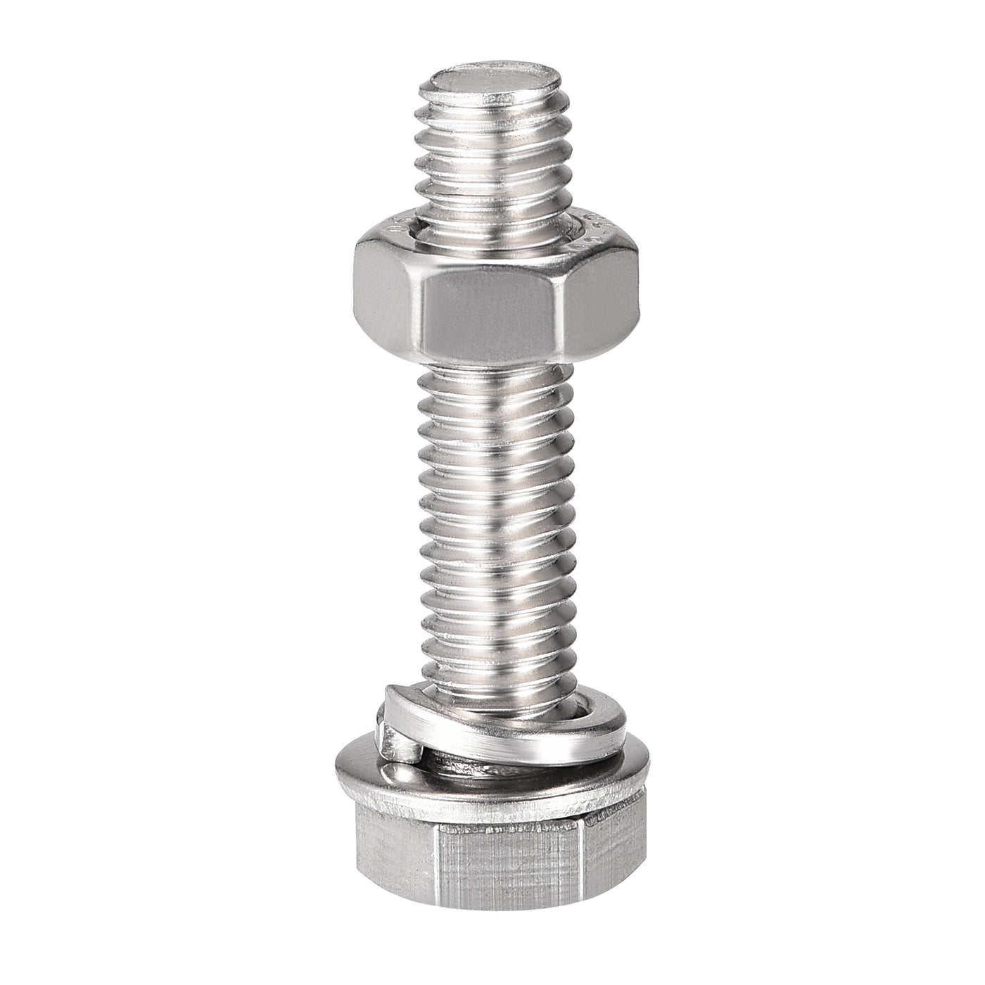 Harfington Hex Head Screws Bolts, Nuts, Flat & Lock Washers Kits, 304 Stainless Steel Fully Thread Hexagon Bolts 4 Set