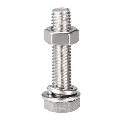 Harfington Hex Head Screws Bolts, Nuts, Flat & Lock Washers Kits, 304 Stainless Steel Fully Thread Hexagon Bolts 4 Set