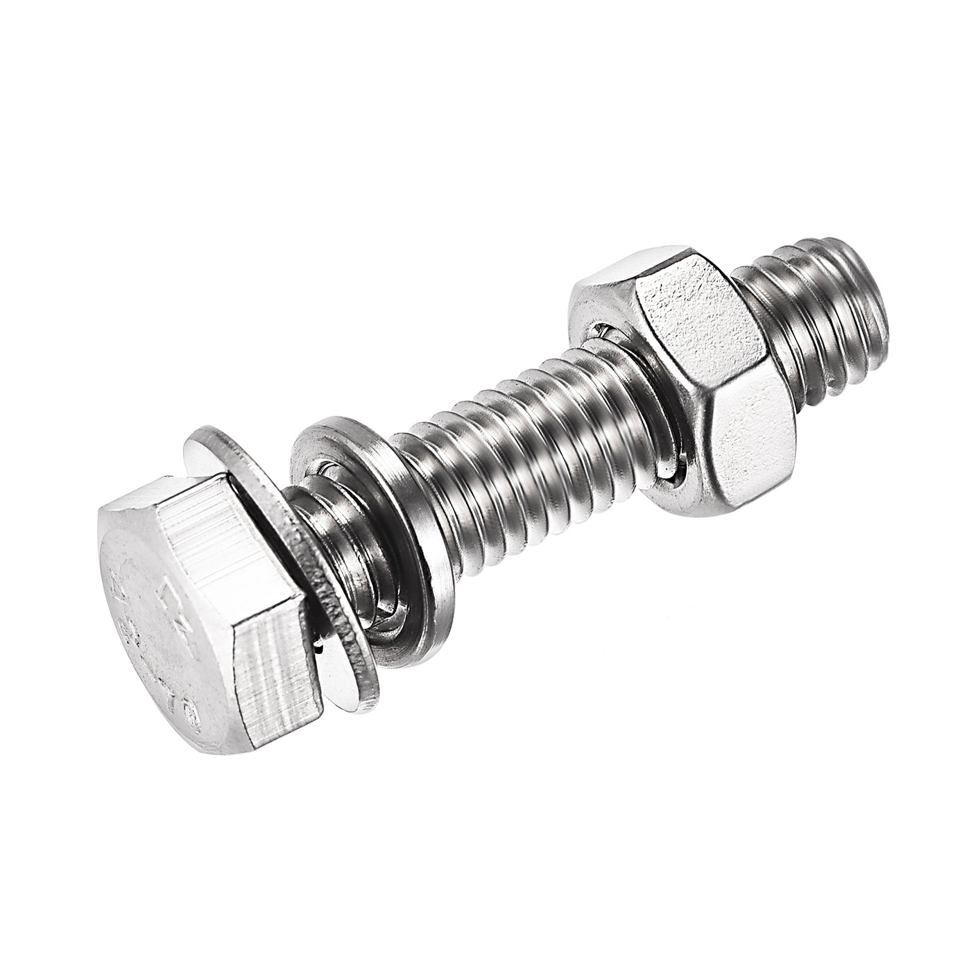 Harfington Hex Head Screws Bolts, Nuts, Flat & Lock Washers Kits, 304 Stainless Steel Fully Thread Hexagon Bolts 4 Set