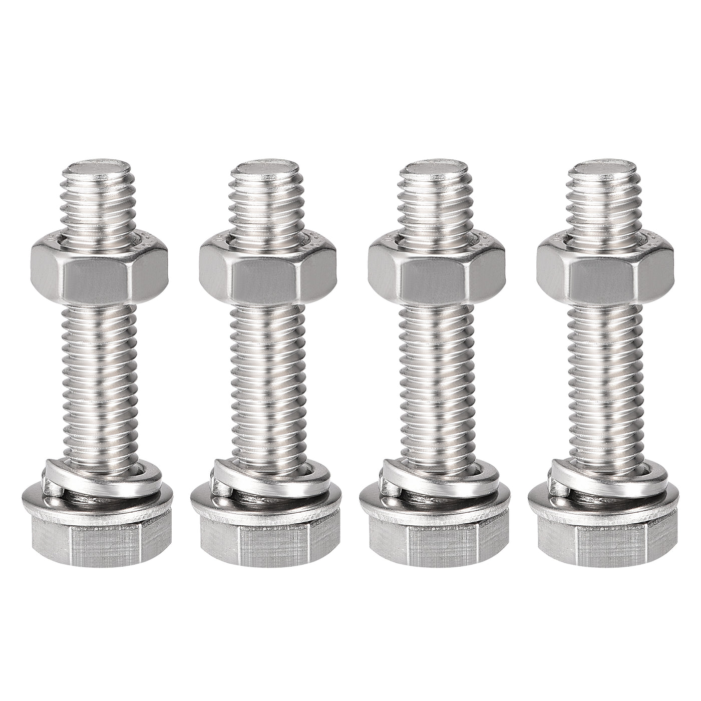Harfington Hex Head Screws Bolts, Nuts, Flat & Lock Washers Kits, 304 Stainless Steel Fully Thread Hexagon Bolts 4 Set