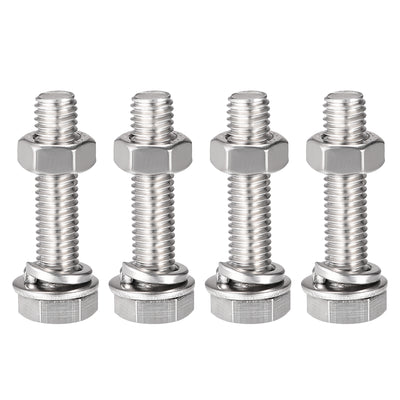 Harfington Hex Head Screws Bolts, Nuts, Flat & Lock Washers Kits, 304 Stainless Steel Fully Thread Hexagon Bolts 4 Set