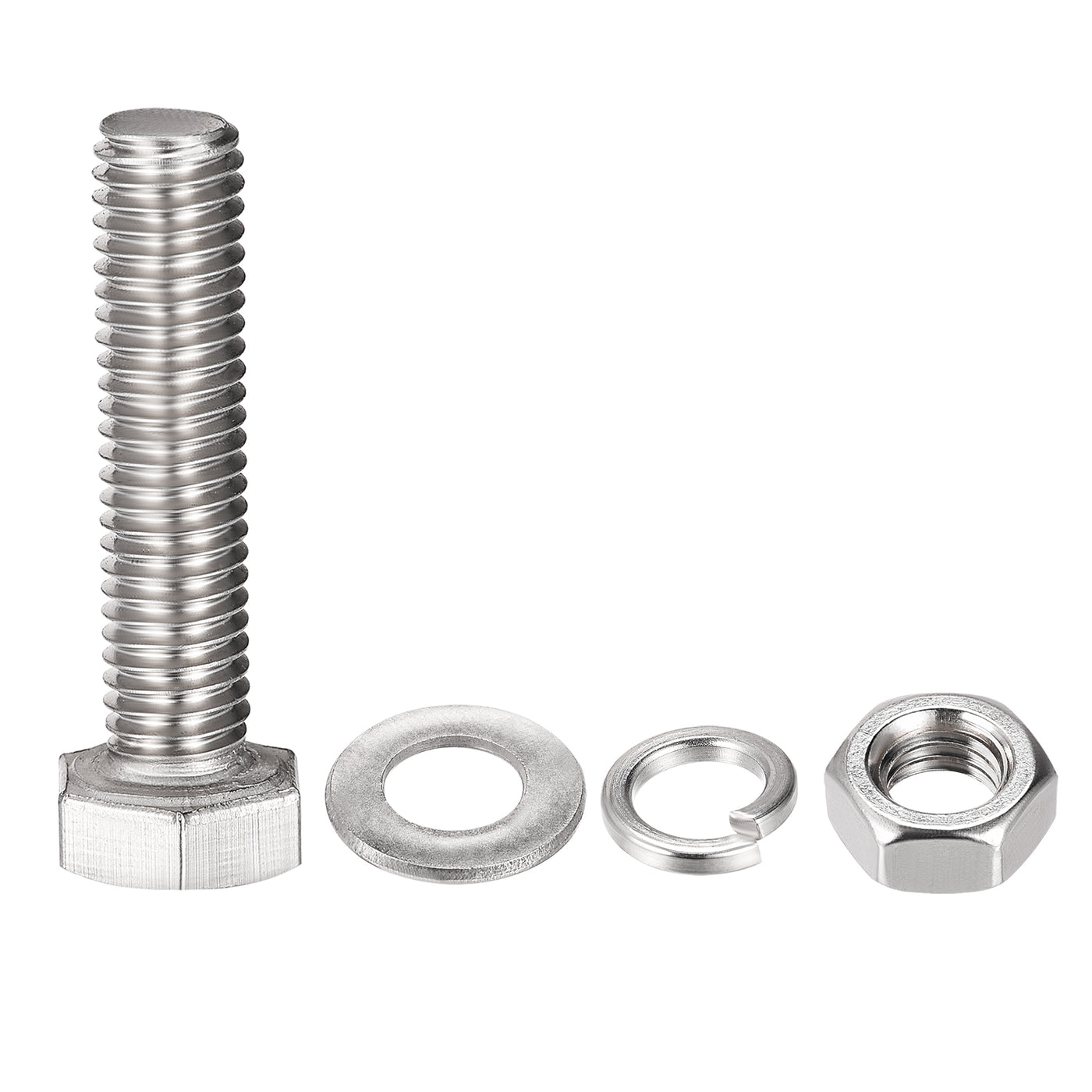 Harfington Hex Head Screws Bolts, Nuts, Flat & Lock Washers Kits, 304 Stainless Steel Fully Thread Hexagon Bolt 6 Set
