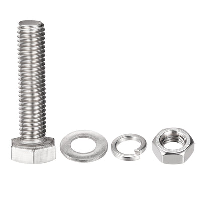 Harfington Hex Head Screws Bolts, Nuts, Flat & Lock Washers Kits, 304 Stainless Steel Fully Thread Hexagon Bolt 6 Set