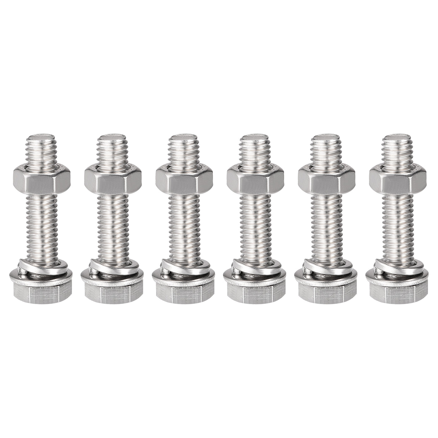 Harfington Hex Head Screws Bolts, Nuts, Flat & Lock Washers Kits, 304 Stainless Steel Fully Thread Hexagon Bolt 6 Set
