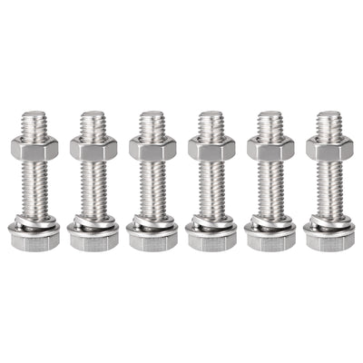 Harfington Hex Head Screws Bolts, Nuts, Flat & Lock Washers Kits, 304 Stainless Steel Fully Thread Hexagon Bolt 6 Set