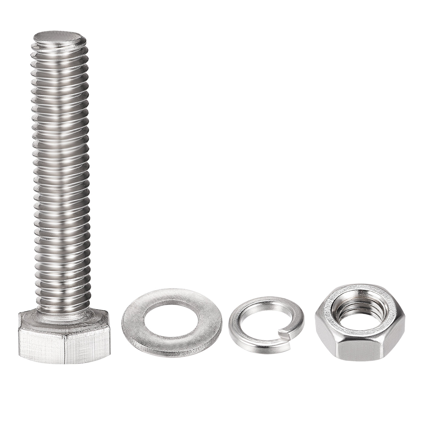 Harfington Hex Head Screws Bolts, Nuts, Flat & Lock Washers Kits, 304 Stainless Steel Fully Thread Hexagon Bolts 4 Set