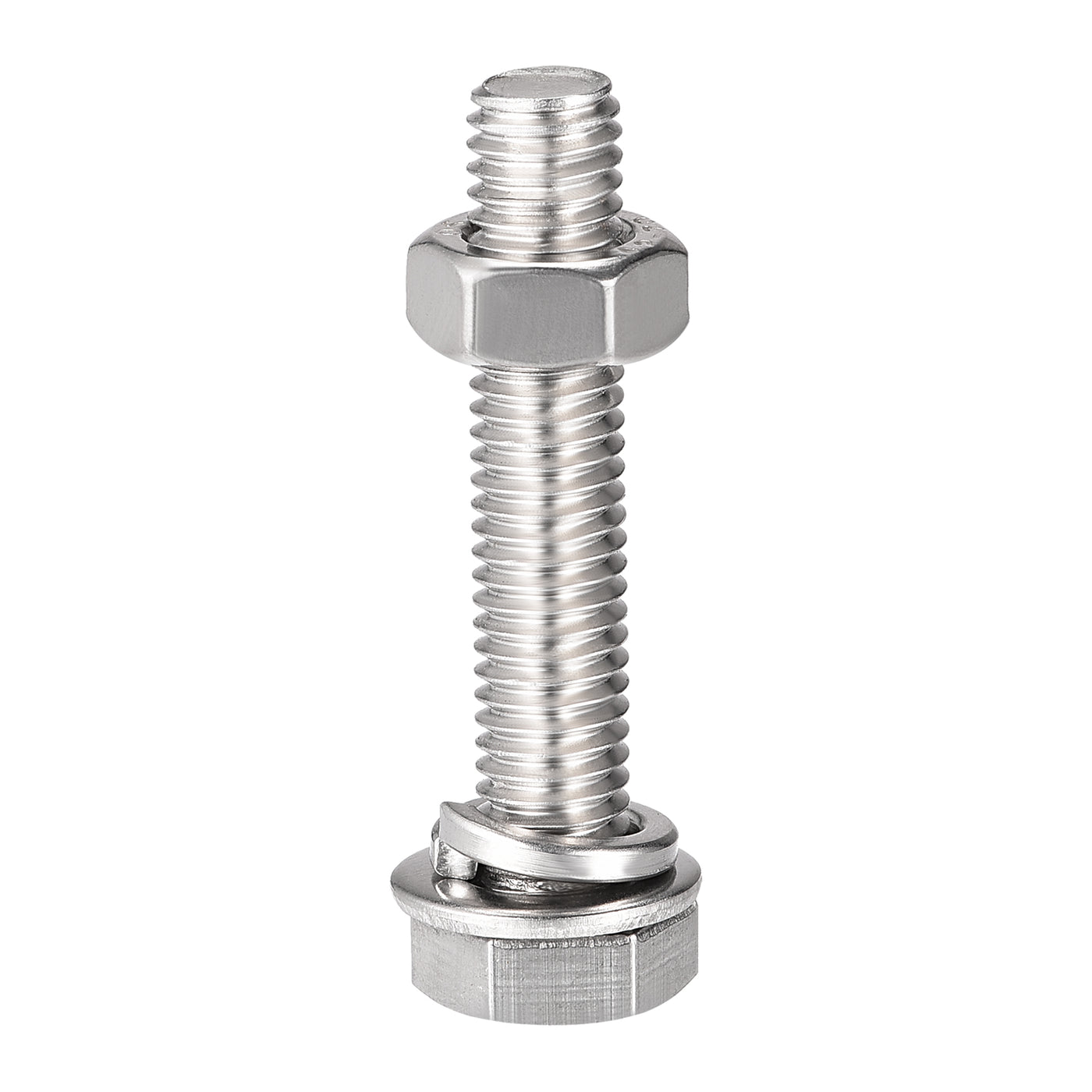 Harfington Hex Head Screws Bolts, Nuts, Flat & Lock Washers Kits, 304 Stainless Steel Fully Thread Hexagon Bolts 4 Set
