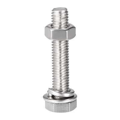 Harfington Hex Head Screws Bolts, Nuts, Flat & Lock Washers Kits, 304 Stainless Steel Fully Thread Hexagon Bolts 4 Set