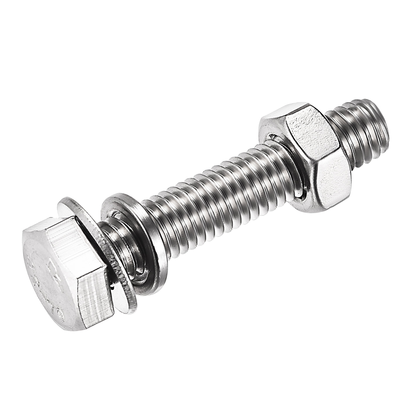 Harfington Hex Head Screws Bolts, Nuts, Flat & Lock Washers Kits, 304 Stainless Steel Fully Thread Hexagon Bolts 4 Set