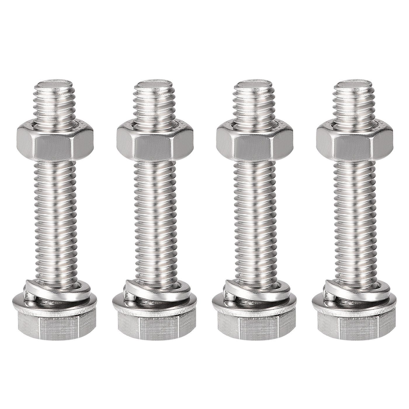 Harfington Hex Head Screws Bolts, Nuts, Flat & Lock Washers Kits, 304 Stainless Steel Fully Thread Hexagon Bolts 4 Set