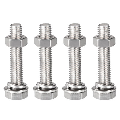 Harfington Hex Head Screws Bolts, Nuts, Flat & Lock Washers Kits, 304 Stainless Steel Fully Thread Hexagon Bolts 4 Set