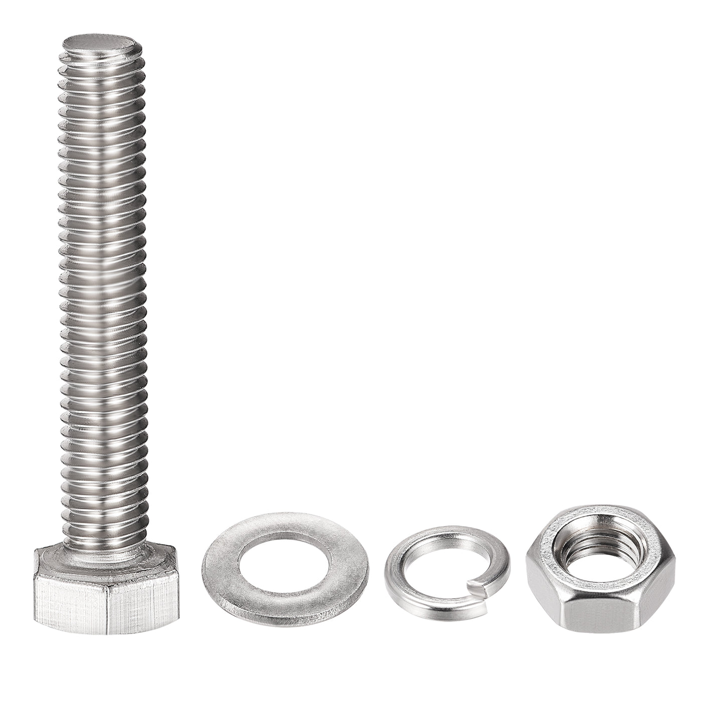 Harfington Hex Head Screws Bolts, Nuts, Flat & Lock Washers Kits, 304 Stainless Steel Fully Thread Hexagon Bolts 4 Set