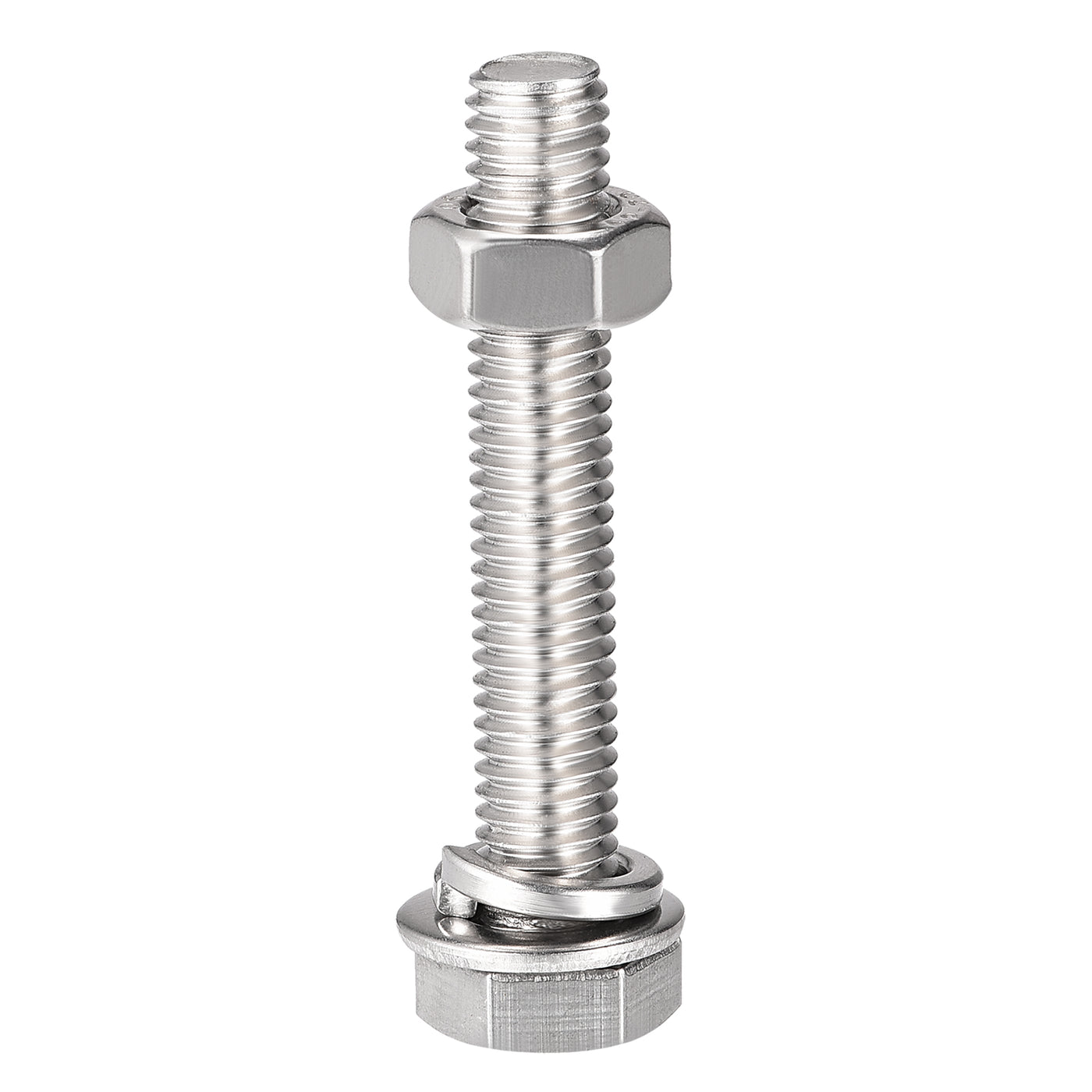 Harfington Hex Head Screws Bolts, Nuts, Flat & Lock Washers Kits, 304 Stainless Steel Fully Thread Hexagon Bolts 4 Set