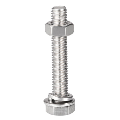Harfington Hex Head Screws Bolts, Nuts, Flat & Lock Washers Kits, 304 Stainless Steel Fully Thread Hexagon Bolts 4 Set
