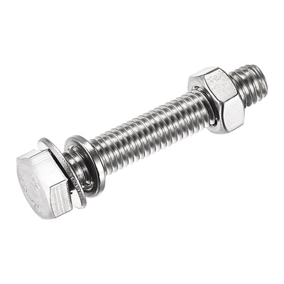 Harfington Hex Head Screws Bolts, Nuts, Flat & Lock Washers Kits, 304 Stainless Steel Fully Thread Hexagon Bolts 4 Set