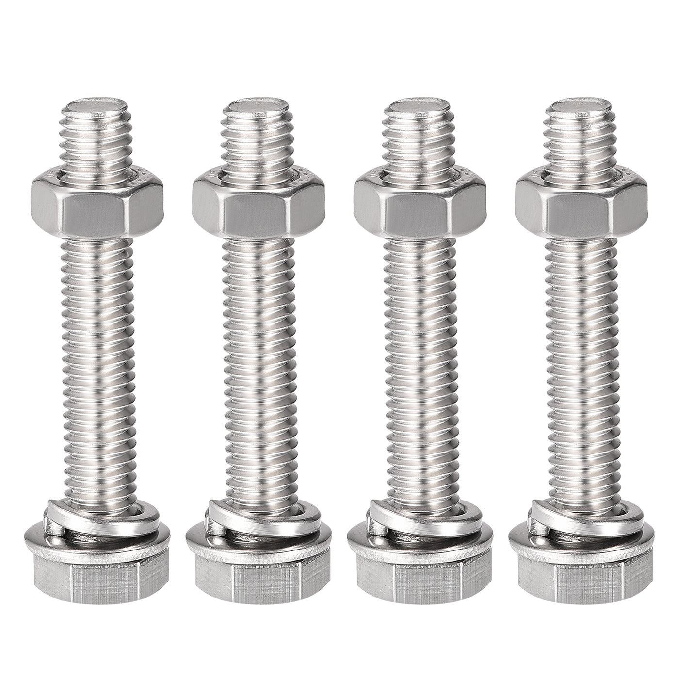 Harfington Hex Head Screws Bolts, Nuts, Flat & Lock Washers Kits, 304 Stainless Steel Fully Thread Hexagon Bolts 4 Set