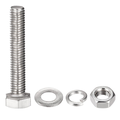Harfington Hex Head Screws Bolts, Nuts, Flat & Lock Washers Kits, 304 Stainless Steel Fully Thread Hexagon Bolt 6 Set