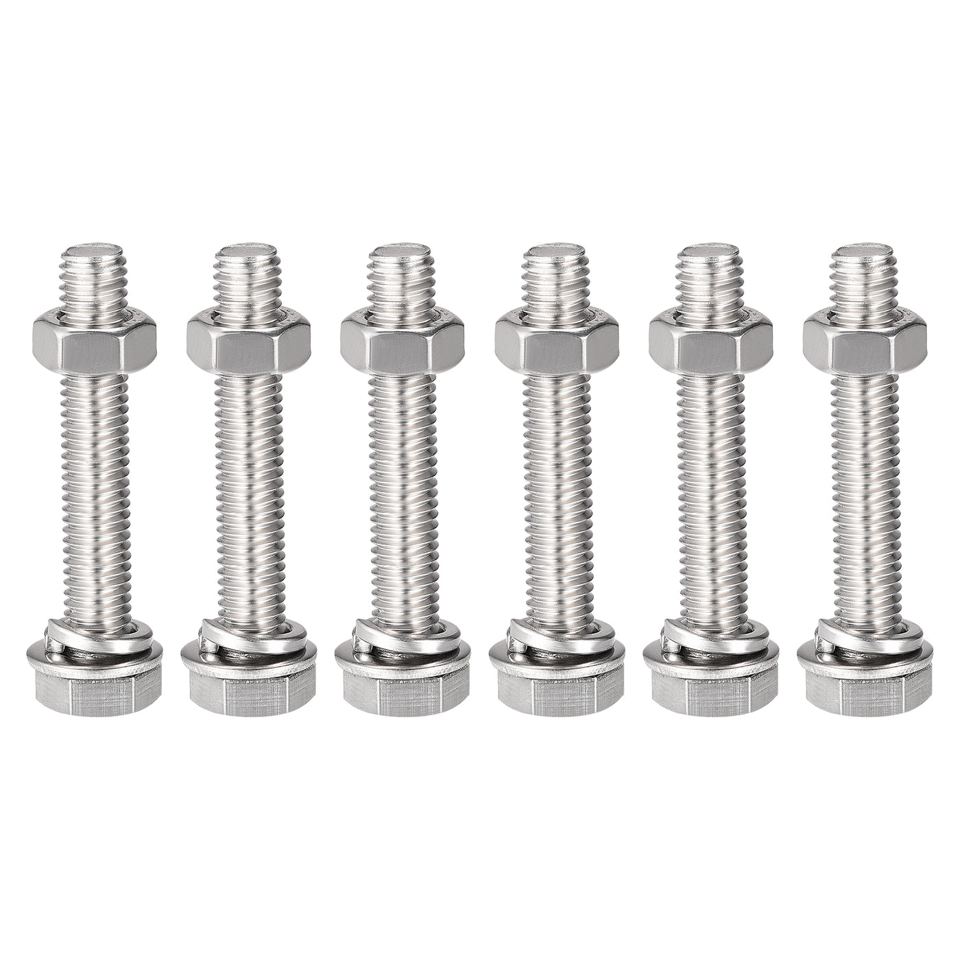 Harfington Hex Head Screws Bolts, Nuts, Flat & Lock Washers Kits, 304 Stainless Steel Fully Thread Hexagon Bolt 6 Set