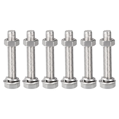 Harfington Hex Head Screws Bolts, Nuts, Flat & Lock Washers Kits, 304 Stainless Steel Fully Thread Hexagon Bolt 6 Set