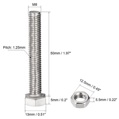 Harfington Hex Head Screws Bolts, Nuts, Flat & Lock Washers Kits, 304 Stainless Steel Fully Thread Hexagon Bolts 6 Sets