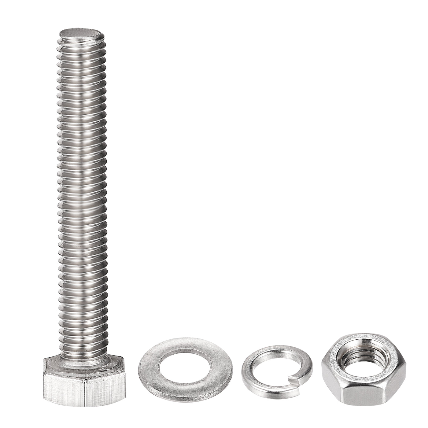 Harfington Hex Head Screws Bolts, Nuts, Flat & Lock Washers Kits, 304 Stainless Steel Fully Thread Hexagon Bolts 6 Sets