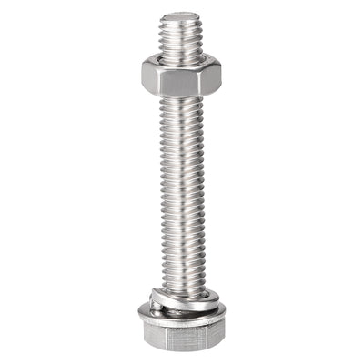Harfington Hex Head Screws Bolts, Nuts, Flat & Lock Washers Kits, 304 Stainless Steel Fully Thread Hexagon Bolts 6 Sets