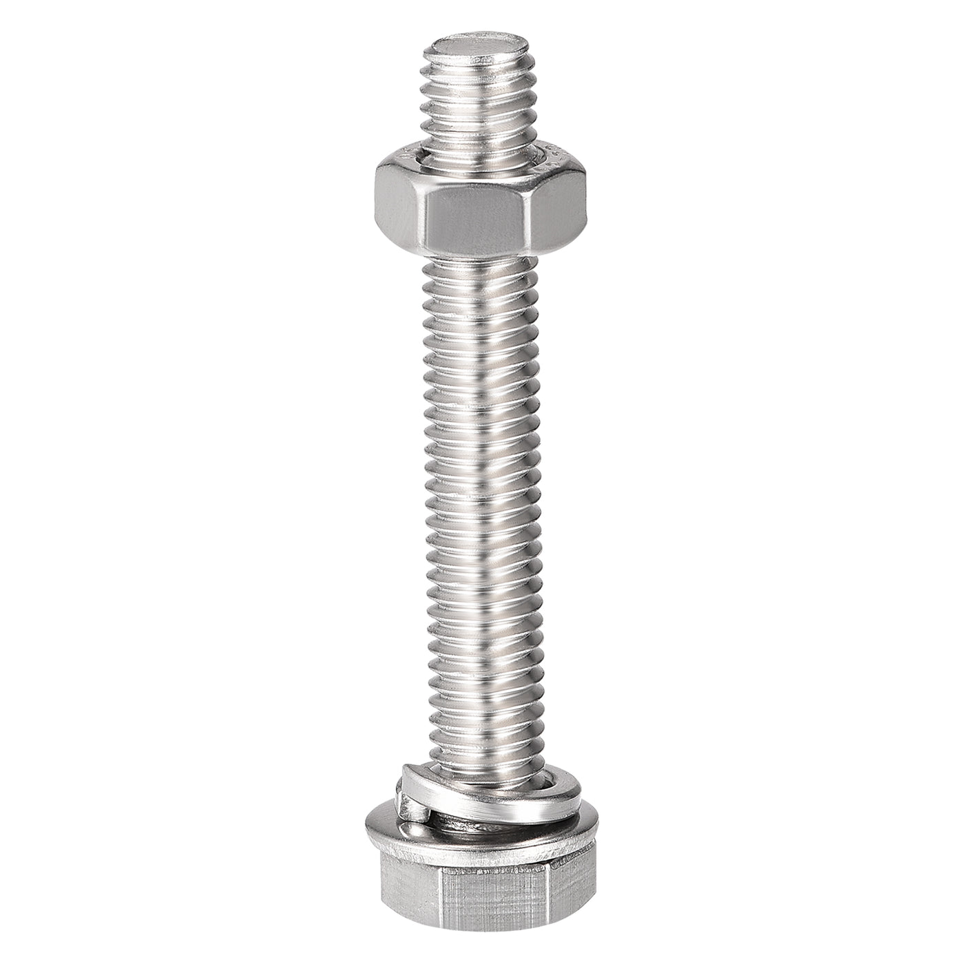 Harfington Hex Head Screws Bolts, Nuts, Flat & Lock Washers Kits, 304 Stainless Steel Fully Thread Hexagon Bolts 6 Sets