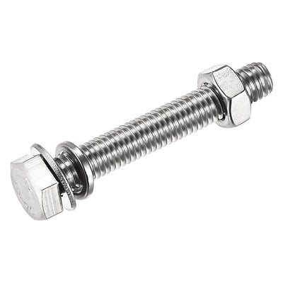 Harfington Hex Head Screws Bolts, Nuts, Flat & Lock Washers Kits, 304 Stainless Steel Fully Thread Hexagon Bolts 6 Sets