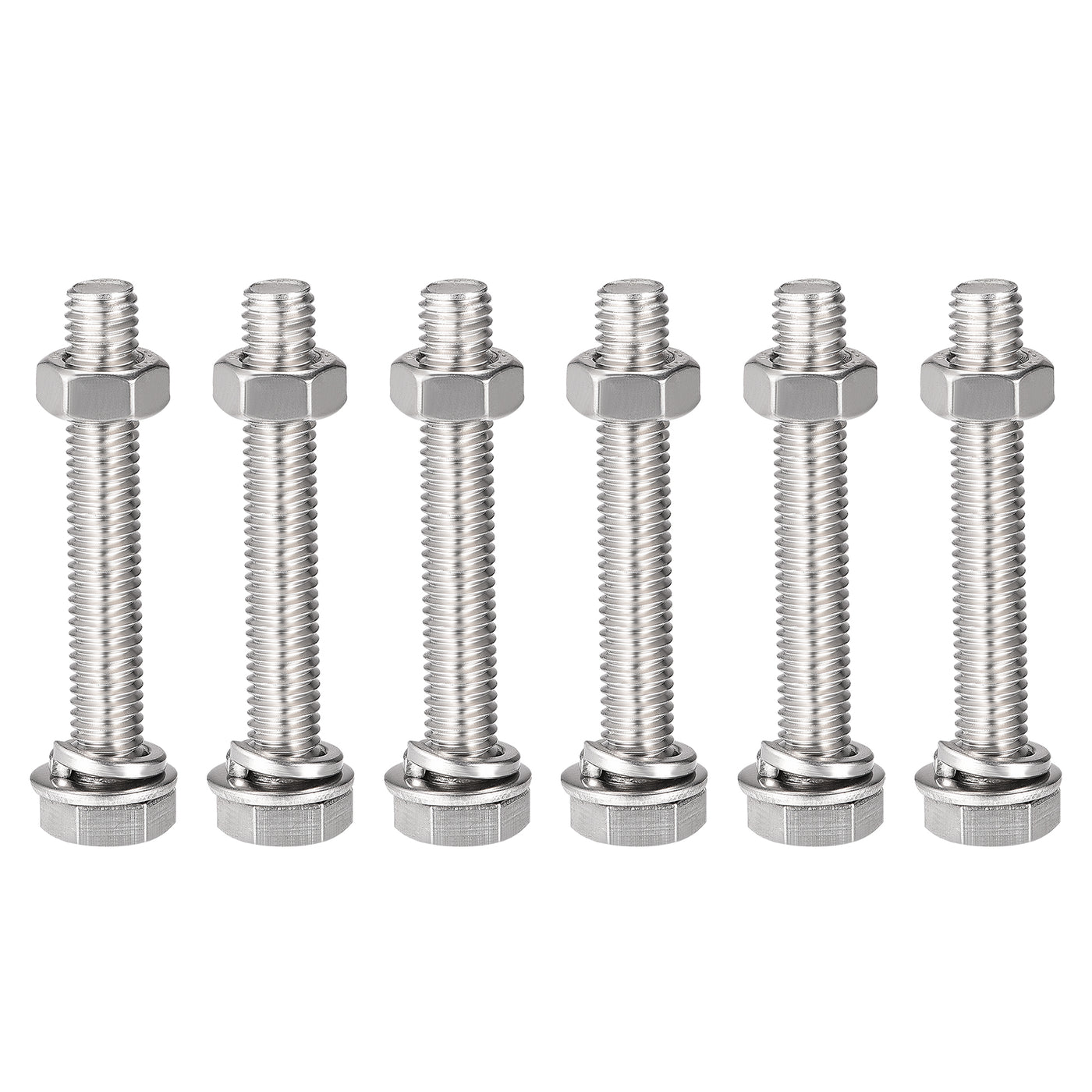 Harfington Hex Head Screws Bolts, Nuts, Flat & Lock Washers Kits, 304 Stainless Steel Fully Thread Hexagon Bolts 6 Sets
