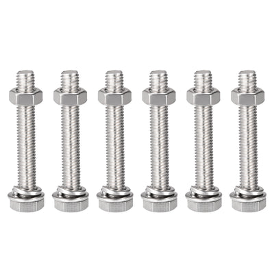 Harfington Hex Head Screws Bolts, Nuts, Flat & Lock Washers Kits, 304 Stainless Steel Fully Thread Hexagon Bolts 6 Sets