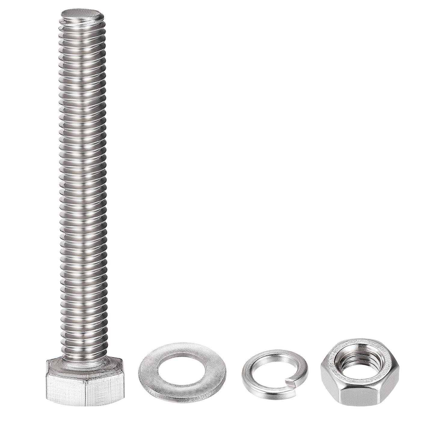 Harfington Hex Head Screws Bolts, Nuts, Flat & Lock Washers Kits, 304 Stainless Steel Fully Thread Hexagon Bolts 6 Sets