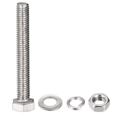 Harfington Hex Head Screws Bolts, Nuts, Flat & Lock Washers Kits, 304 Stainless Steel Fully Thread Hexagon Bolts 6 Sets