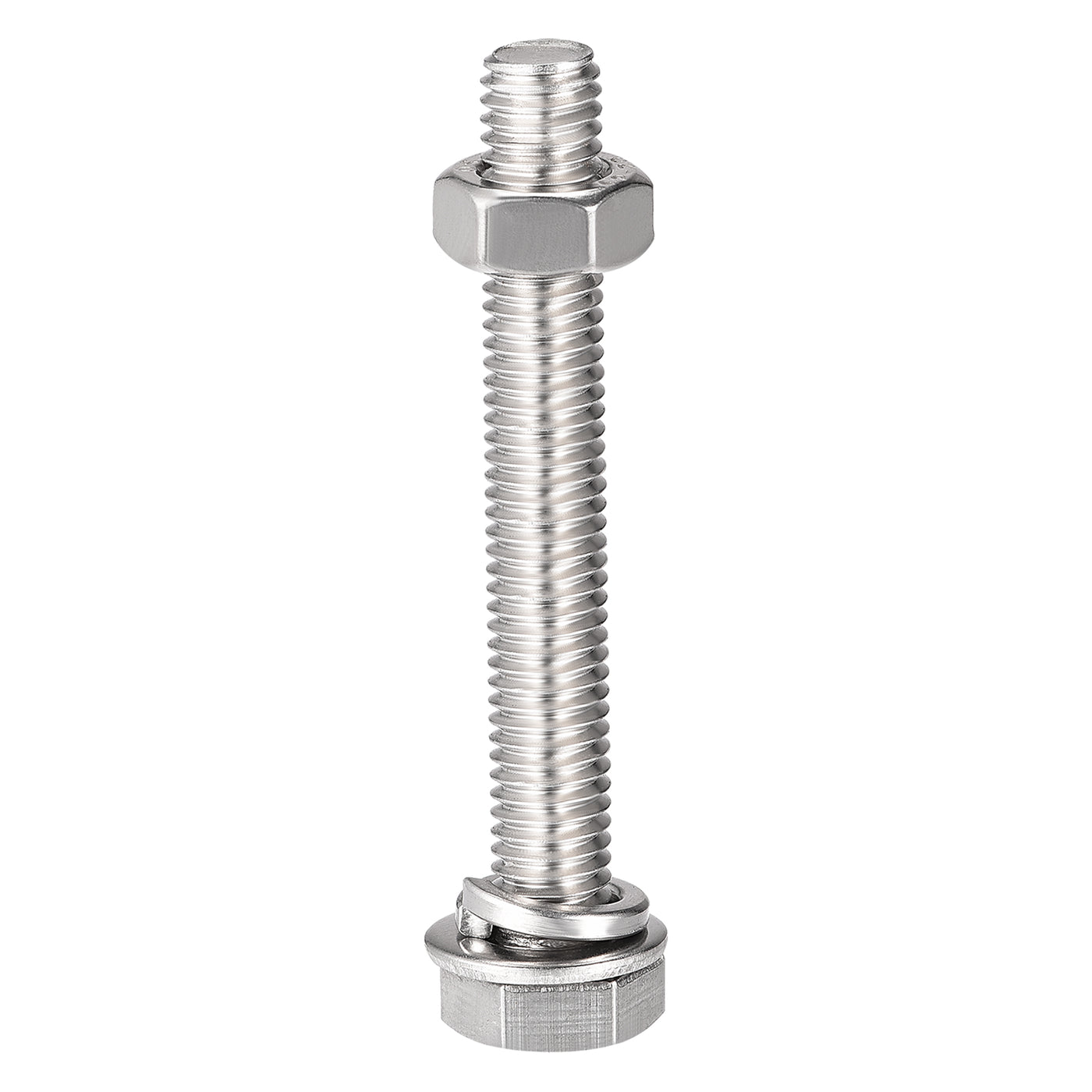 Harfington Hex Head Screws Bolts, Nuts, Flat & Lock Washers Kits, 304 Stainless Steel Fully Thread Hexagon Bolts 6 Sets