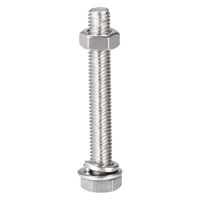Harfington Hex Head Screws Bolts, Nuts, Flat & Lock Washers Kits, 304 Stainless Steel Fully Thread Hexagon Bolts 6 Sets
