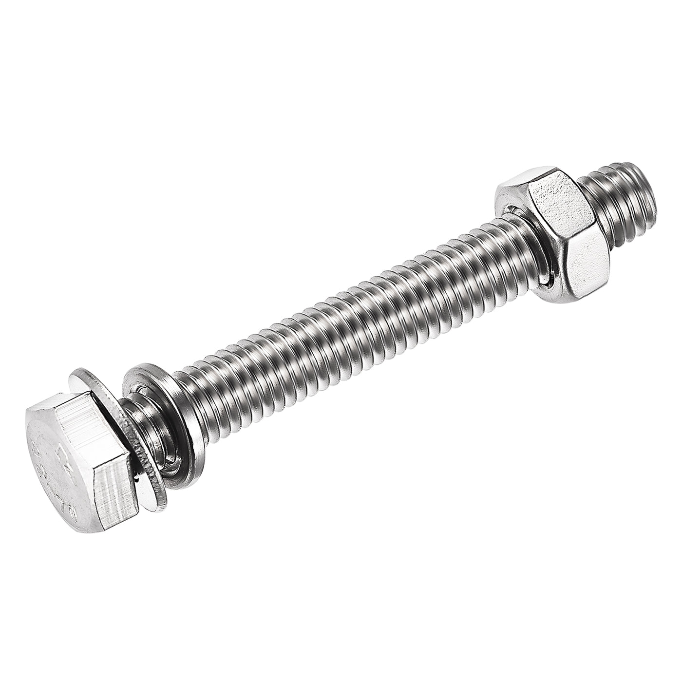 Harfington Hex Head Screws Bolts, Nuts, Flat & Lock Washers Kits, 304 Stainless Steel Fully Thread Hexagon Bolts 6 Sets