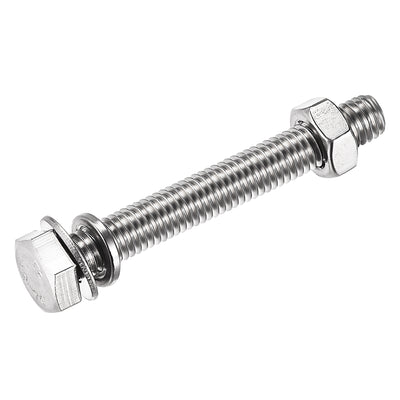 Harfington Hex Head Screws Bolts, Nuts, Flat & Lock Washers Kits, 304 Stainless Steel Fully Thread Hexagon Bolts 6 Sets