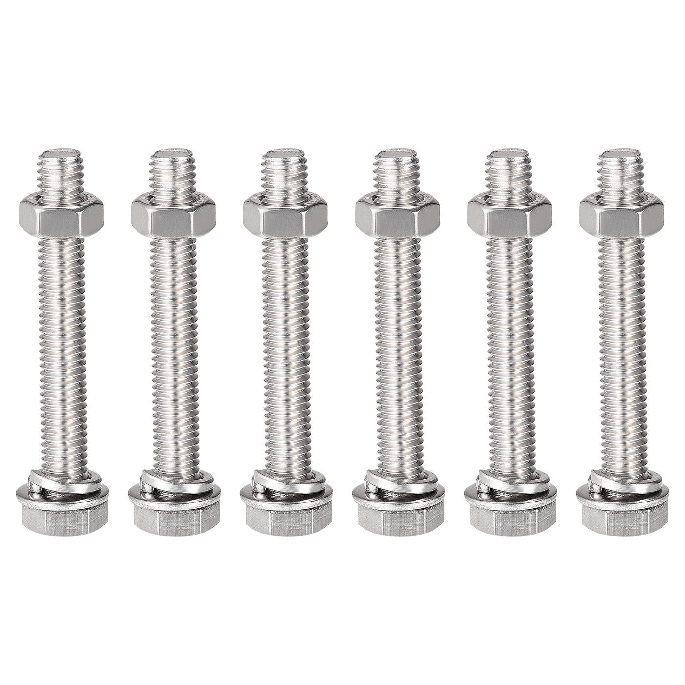 Harfington Hex Head Screws Bolts, Nuts, Flat & Lock Washers Kits, 304 Stainless Steel Fully Thread Hexagon Bolts 6 Sets