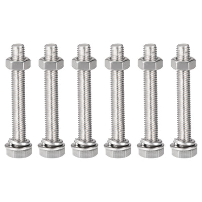 Harfington Hex Head Screws Bolts, Nuts, Flat & Lock Washers Kits, 304 Stainless Steel Fully Thread Hexagon Bolts 6 Sets